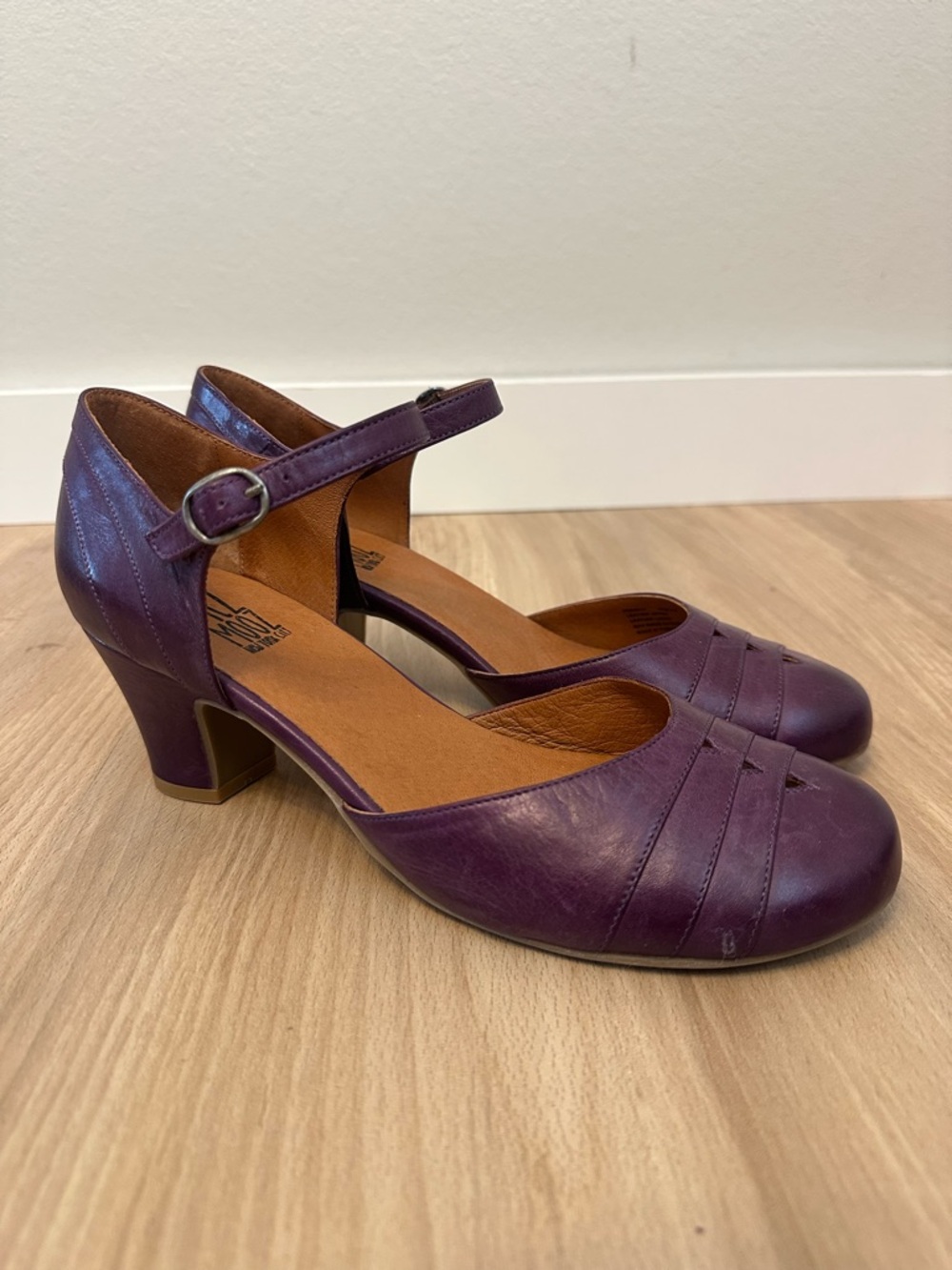 Miz Mooz Frenchy Eggplant Purple Mary Jane Leather Heels with Ankle Strap